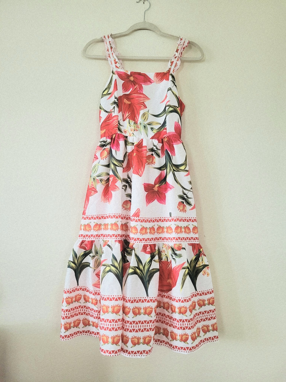 White Floral Maxi Dress with Coral Pink Blooms